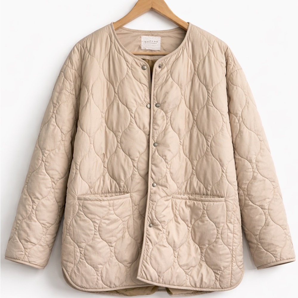 Velvet by Graham & Spencer Quilted Jacket L Beige Snap Lightweight Puffer Coat